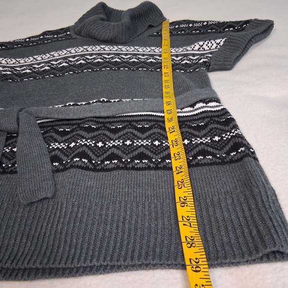 Fashion Bug Chunky Short Sleeve cowl neck gray fair Isle belted sweater Tunic S - Picture 4 of 8